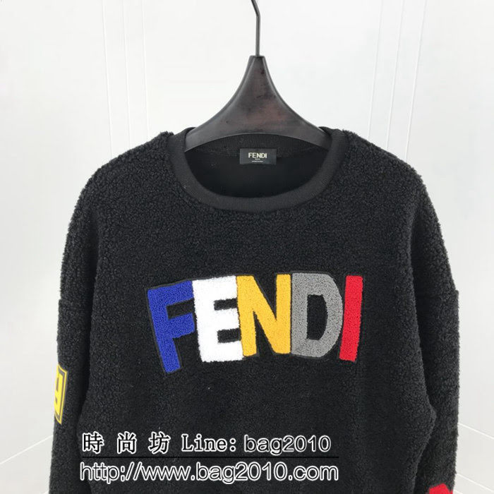 FENDI芬迪 18ss秋冬新款 羊羔毛套頭 彩色Fendi字母 黑色衛衣 男女同款 ydi1852
